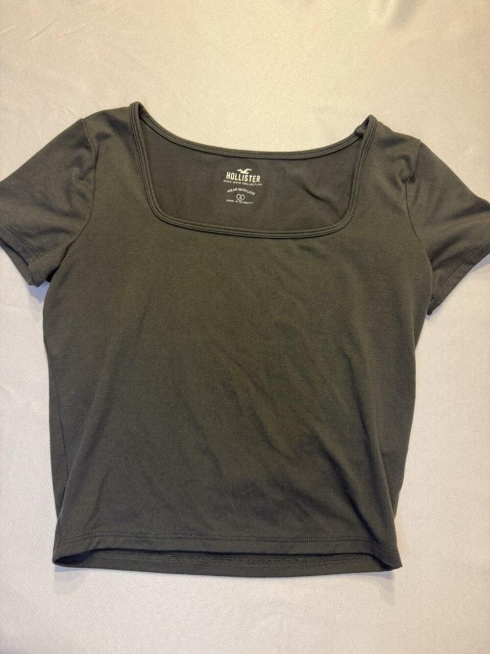 Hollister Gray Solid Knit Scoop Neck Stretch Cropped Short Sleeve Tee S